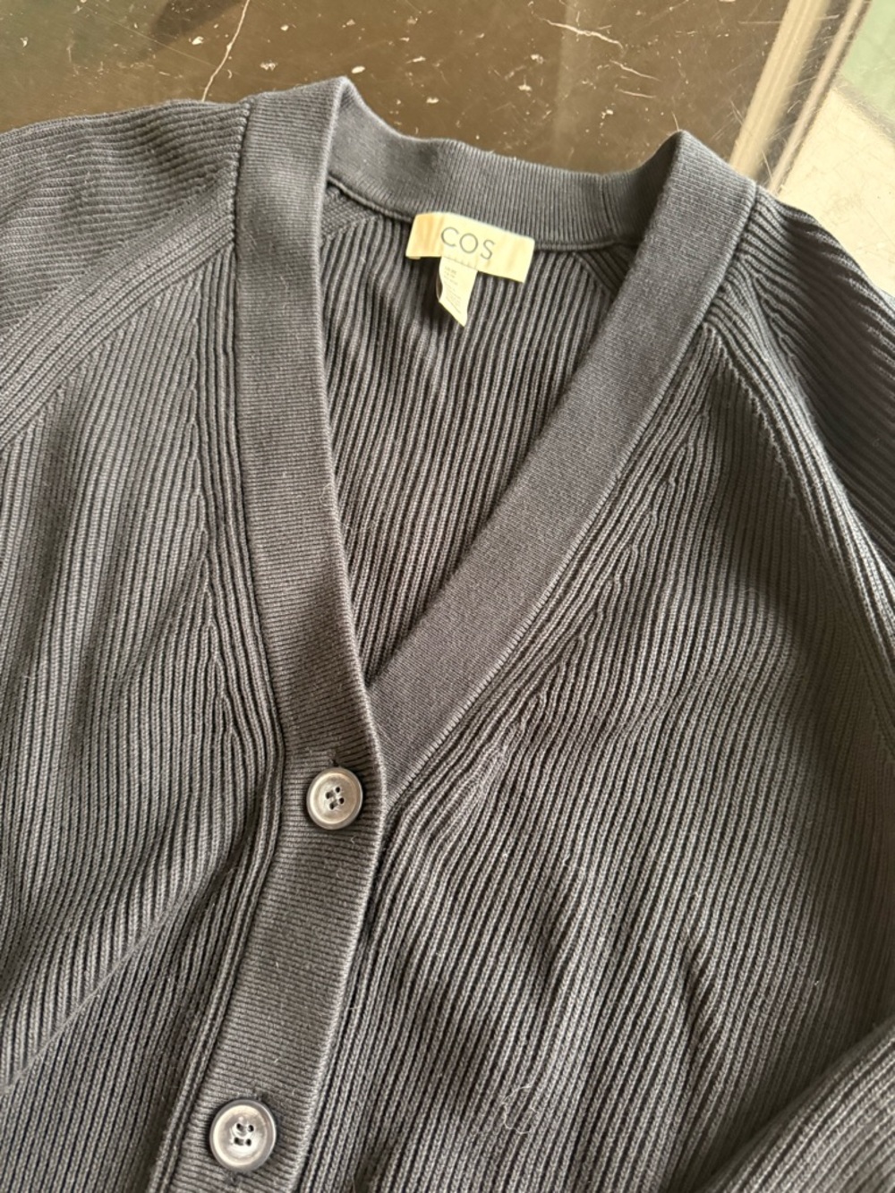 COS Navy Ribbed Button-Front Cardigan - Picture 2 of 3